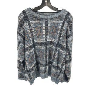 Method Vintage Mens Pullover Sweater Long Sleeve Check Printed Large Blue Gray